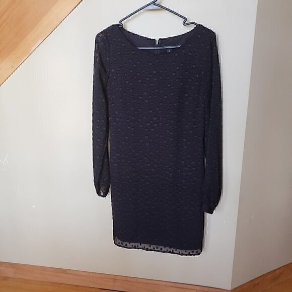 Ann Taylor Black Dot Party Shift Dress  with Sheer Sleeves Size 0 - Picture 3 of 15